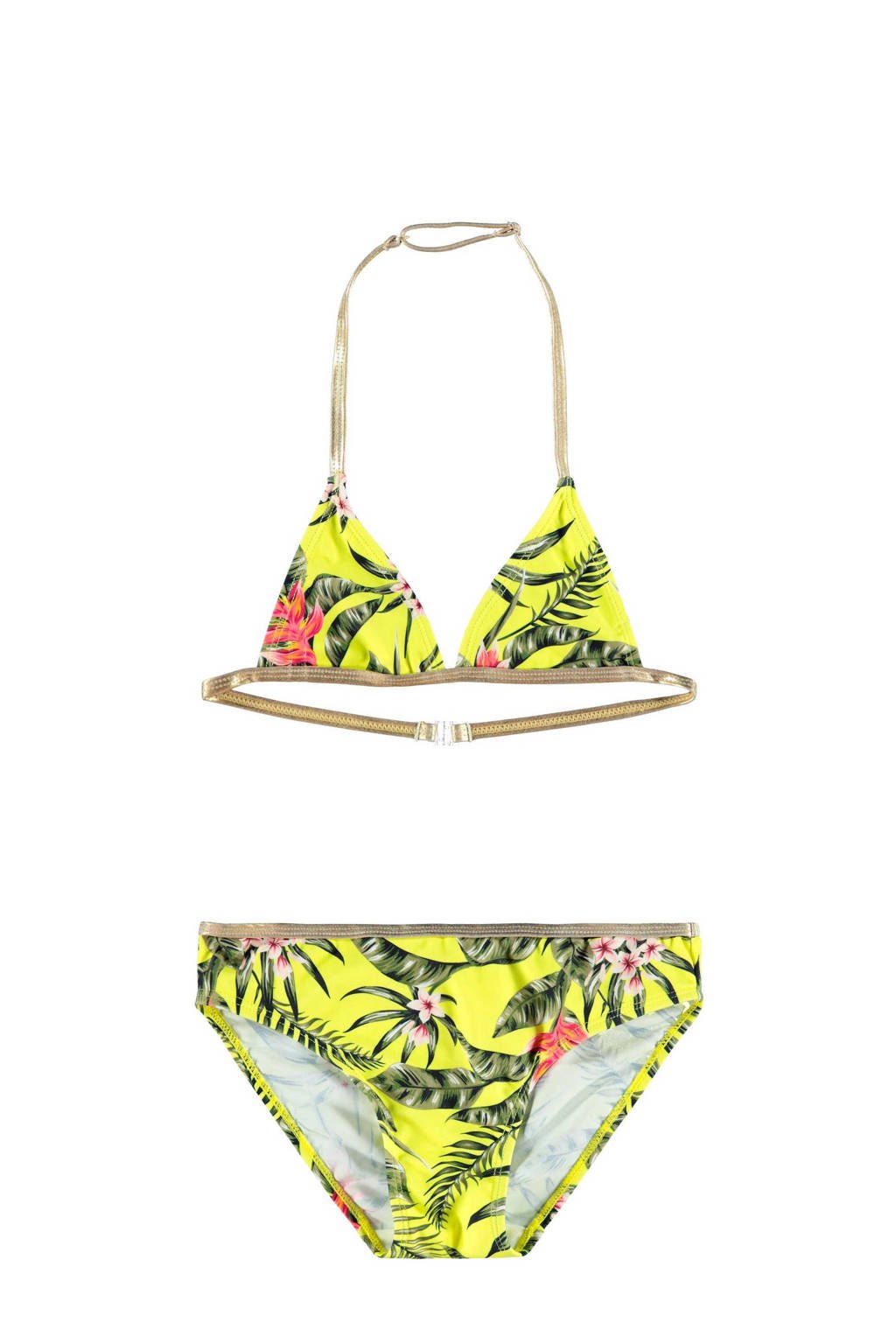 NAME IT KIDS triangel bikini Tinaya met jungle print geel/groen, Geel/groen