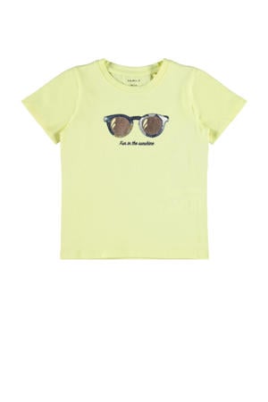 T-shirt NMFFISUMMER met printopdruk geel