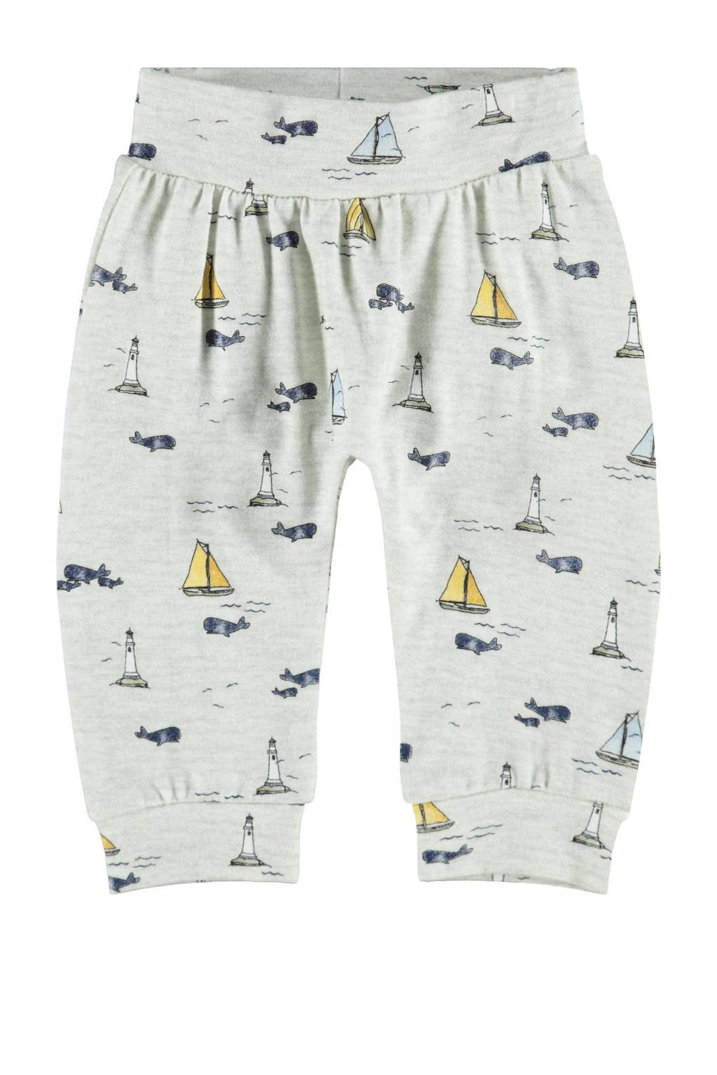 NAME IT BABY baby broek Falle met all over print lichtgrijs melange/blauw, Lichtgrijs melange/blauw