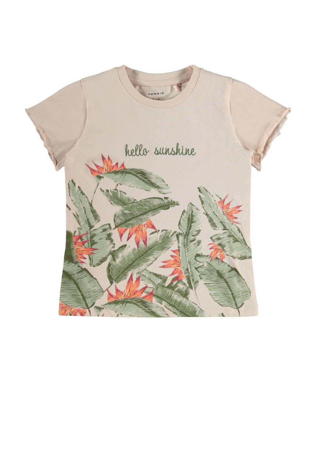 NAME IT MINI T-shirt Firenze met biologisch katoen beige/groen, Beige/groen