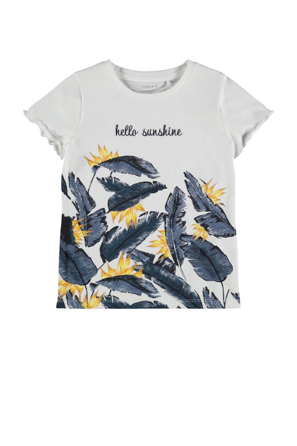NAME IT MINI T-shirt Firenze met biologisch katoen wit/blauw/geel, Wit/blauw/geel