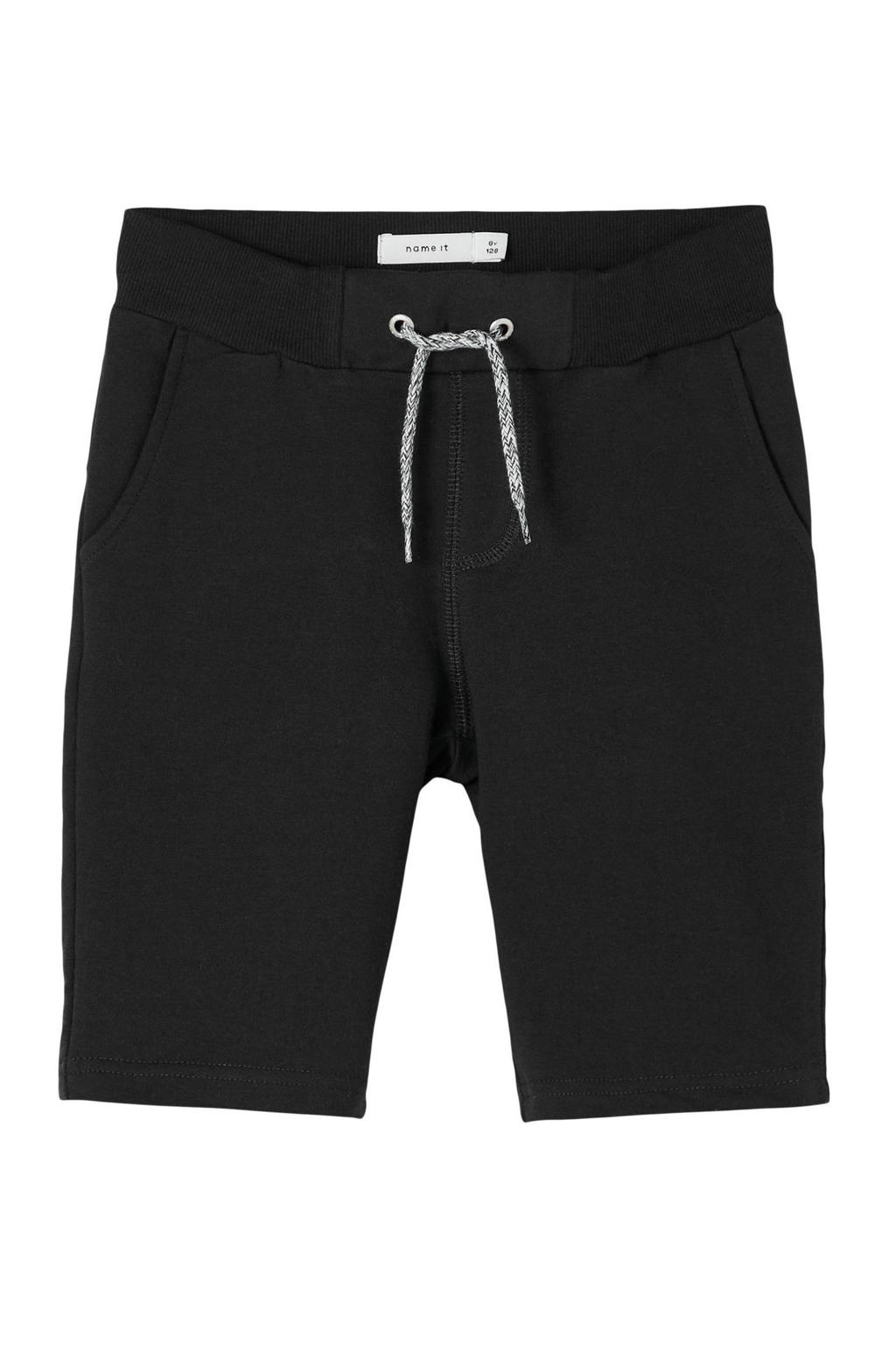 Zwarte jongens NAME IT KIDS slim fit sweatshort Honk van katoen met elastische tailleband met koord en effen