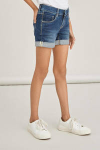Donkerblauwe meisjes NAME IT KIDS jeans short Salli katoen met regular waist en rits- en knoopsluiting