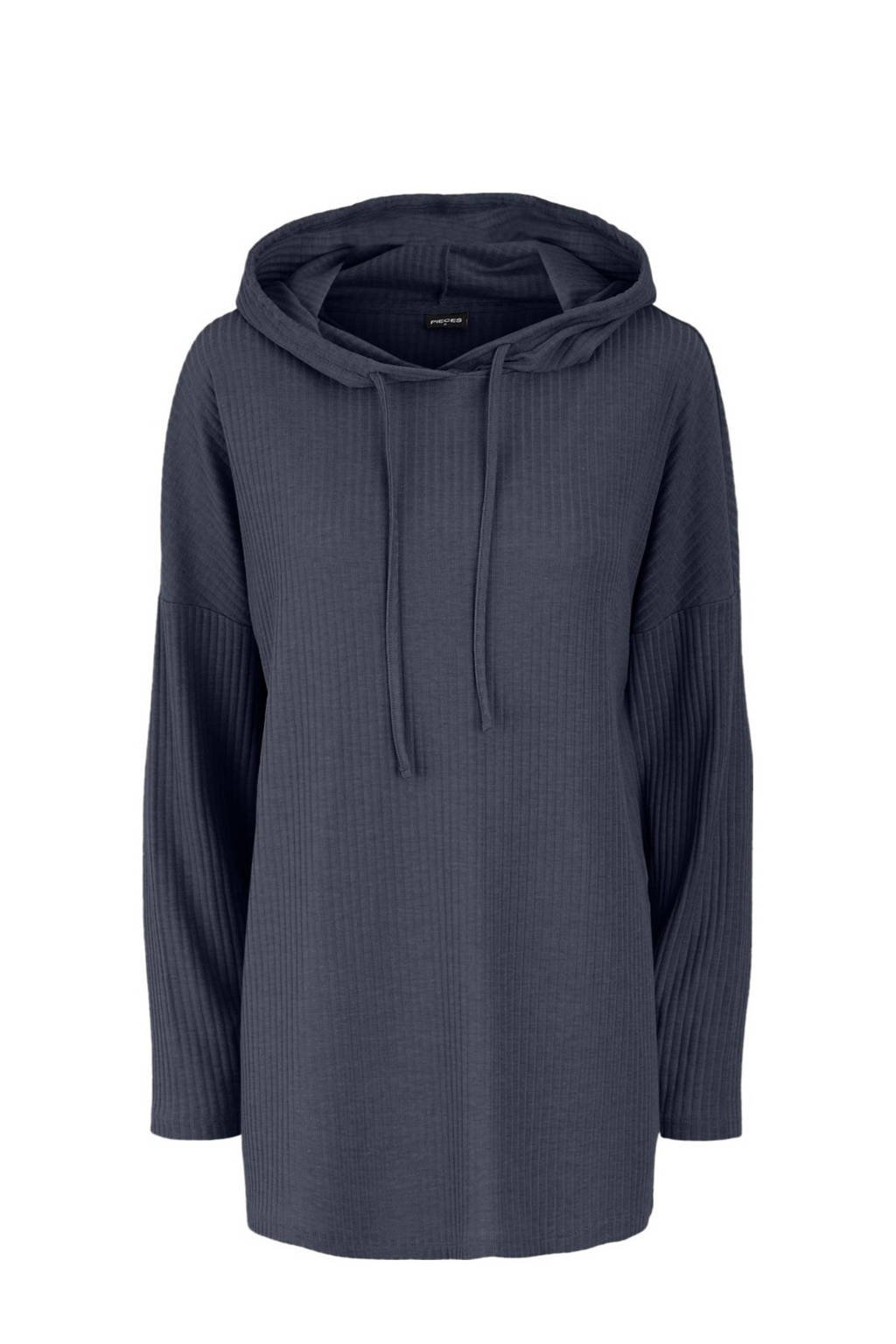 PIECES loungetop Ribbi met capuchon grijsblauw, Grijsblauw