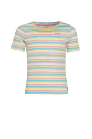 Levi's Kids gestreept ribgebreid T-shirt roze/wit/lichtblauw