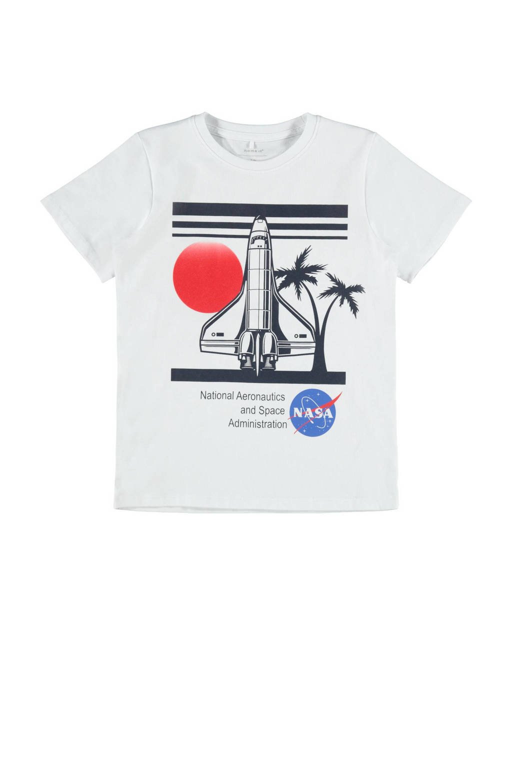 NAME IT KIDS T-shirt Nasa met biologisch katoen wit/zwart/rood, Wit/zwart/rood