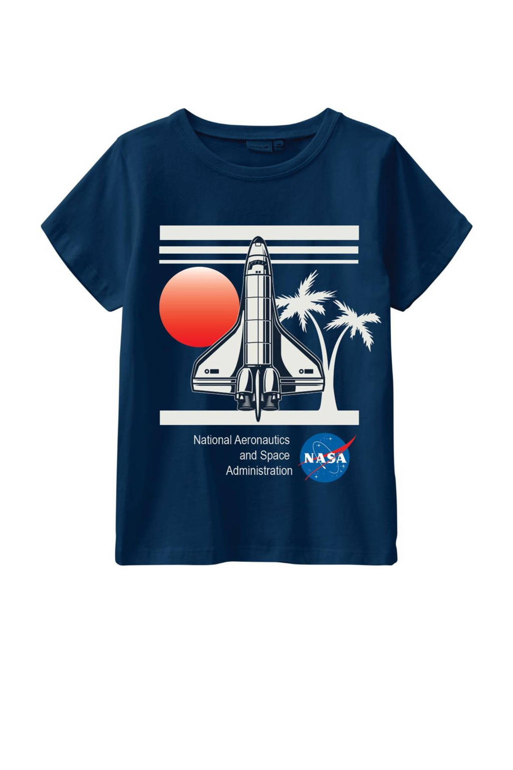 NAME IT KIDS T-shirt Nasa met biologisch katoen donkerblauw/wit/rood, Donkerblauw/wit/rood