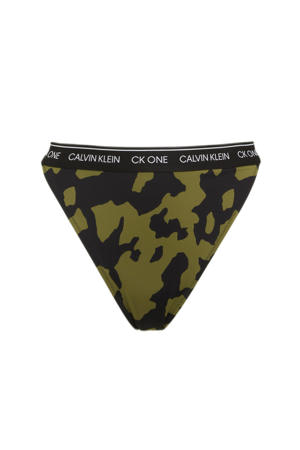 hooguitgesneden high waist bikinibroekje met camouflageprint donkergroen/zwart