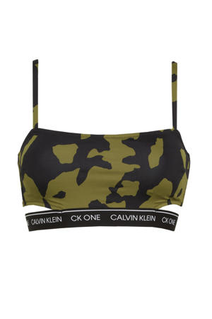 crop top met camouflageprint donkergroen/zwart