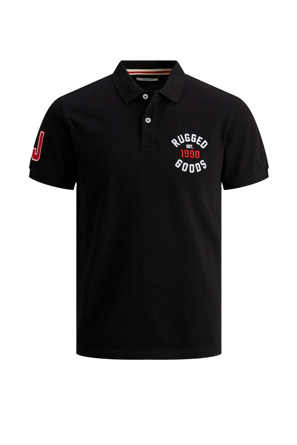 JACK & JONES regular fit polo met printopdruk zwart, Zwart