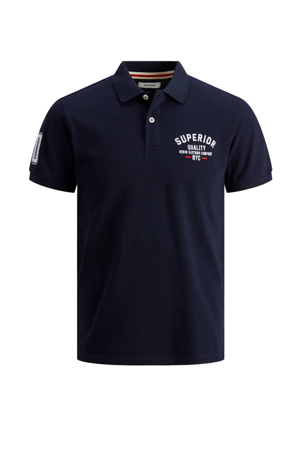 JACK & JONES regular fit polo met printopdruk donkerblauw, Donkerblauw