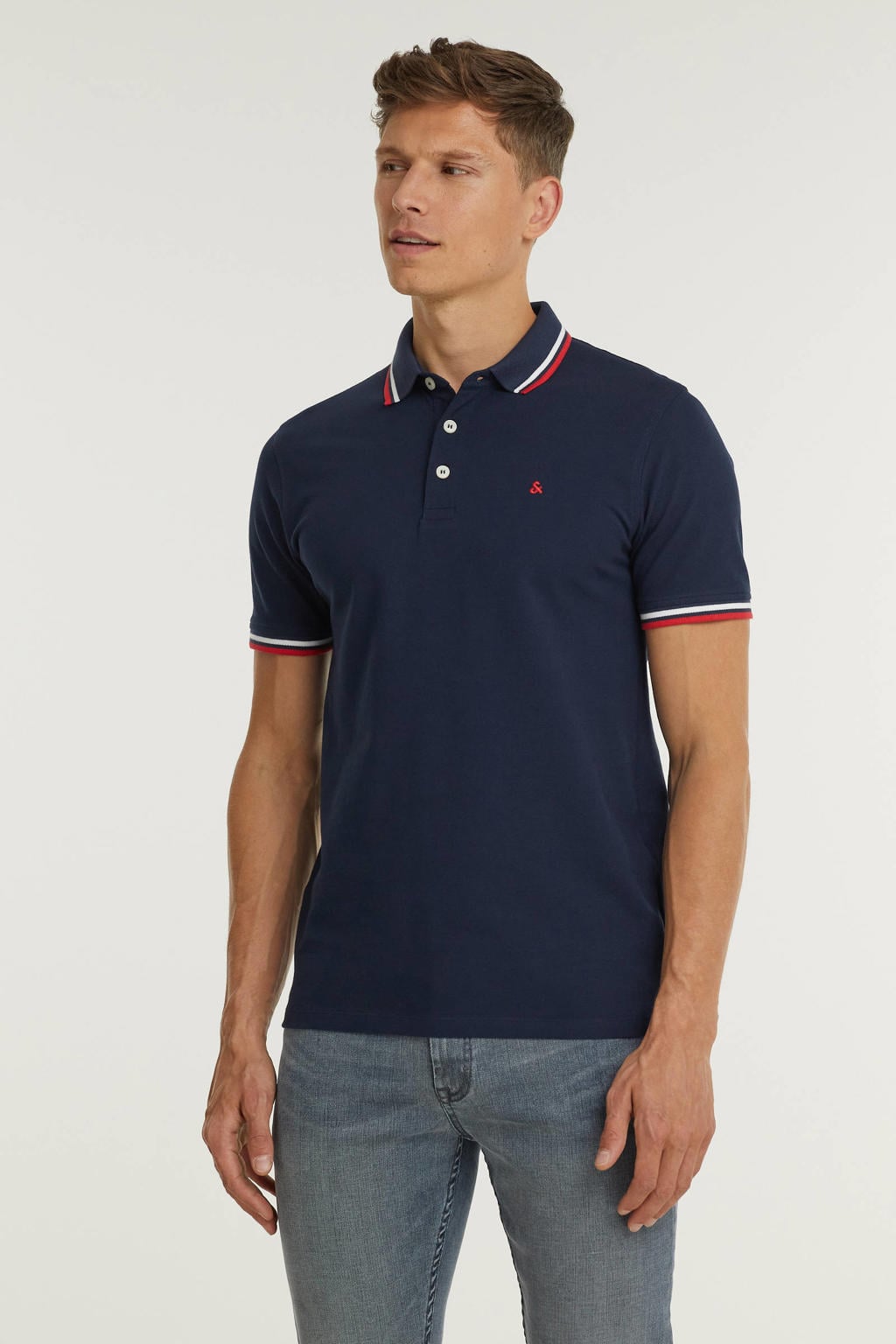 JACK & JONES ESSENTIALS slim fit polo JJEPAULOS van katoen donkerblauw