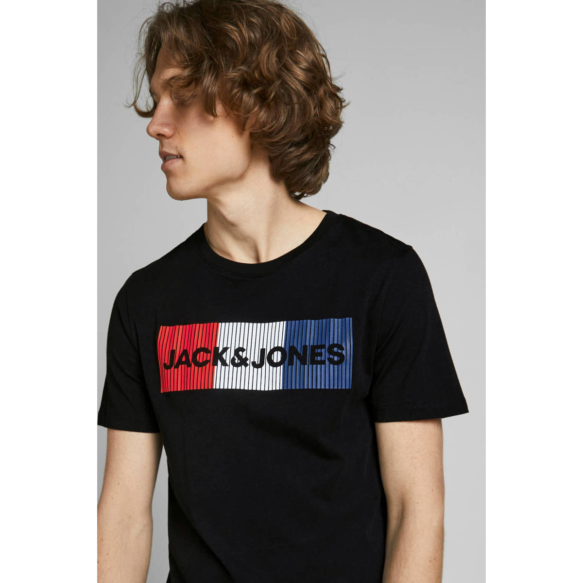 JACK & JONES ESSENTIALS T-shirt JJECORP met logo zwart rood