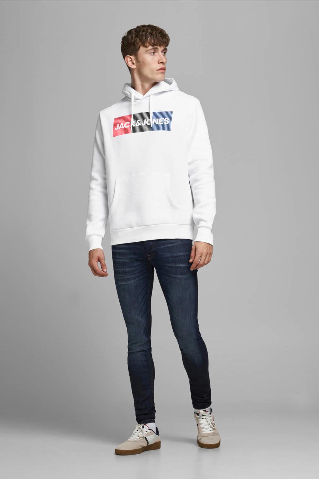 JACK & JONES ESSENTIALS hoodie JJECORP met logo wit