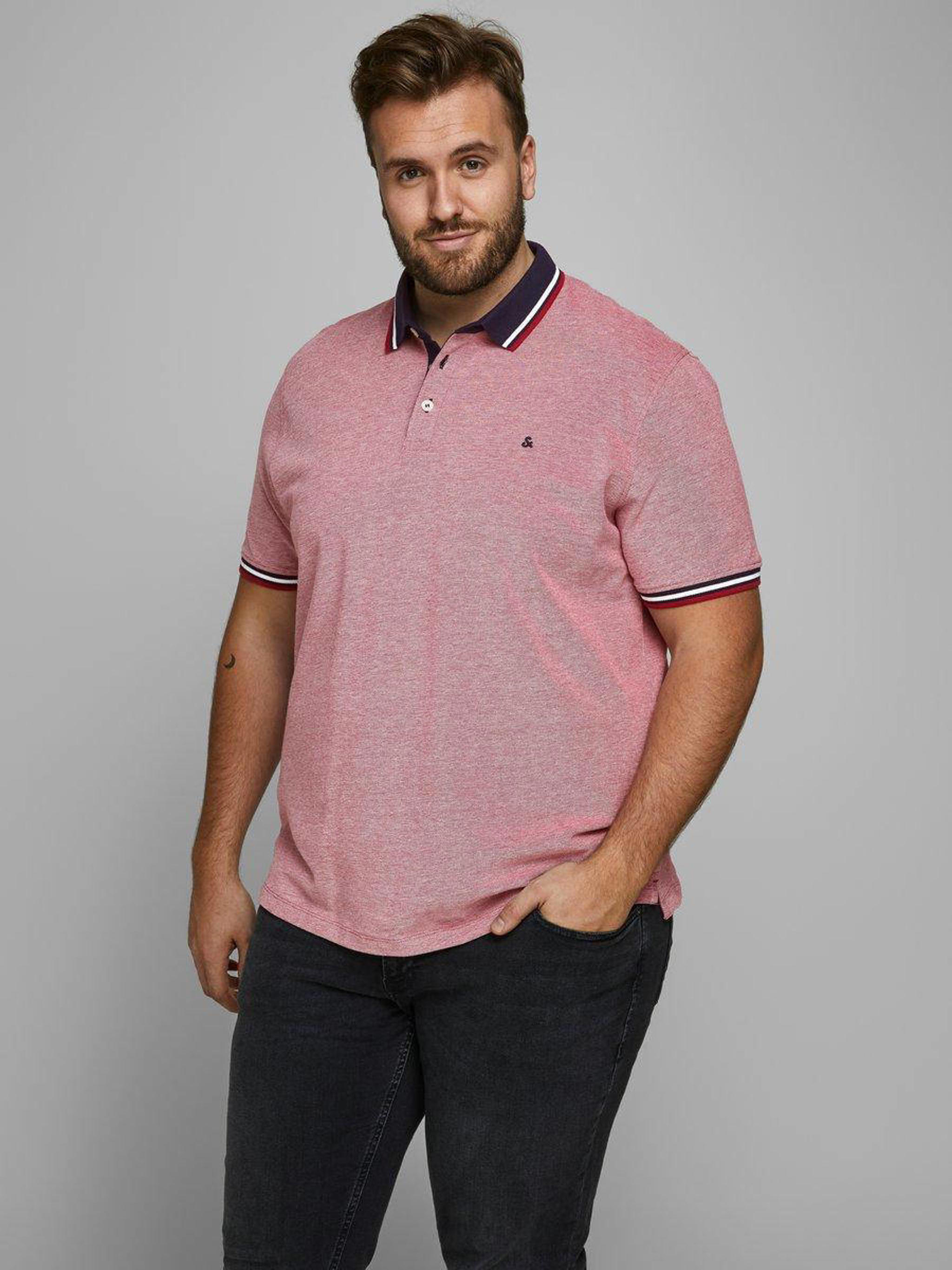 JACK & JONES PLUS SIZE regular fit polo met contrastbies Plus Size rozerood wehkamp