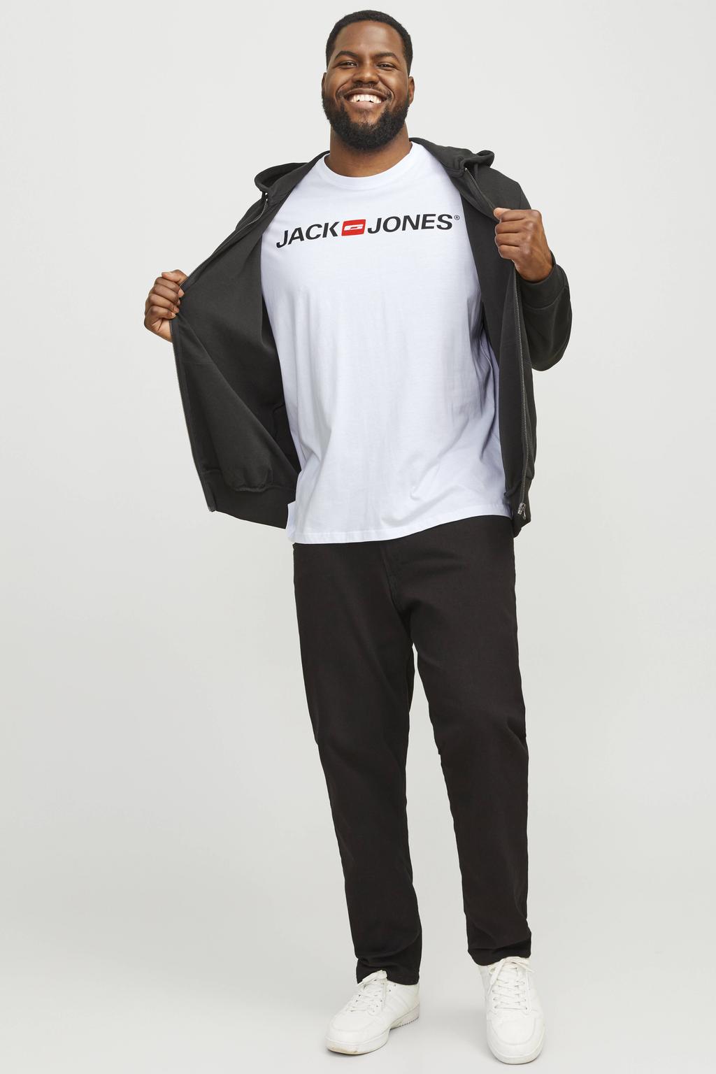 Witte heren JACK & JONES PLUS SIZE regular T-shirt Plus Size van katoen met logo dessin en korte mouwen
