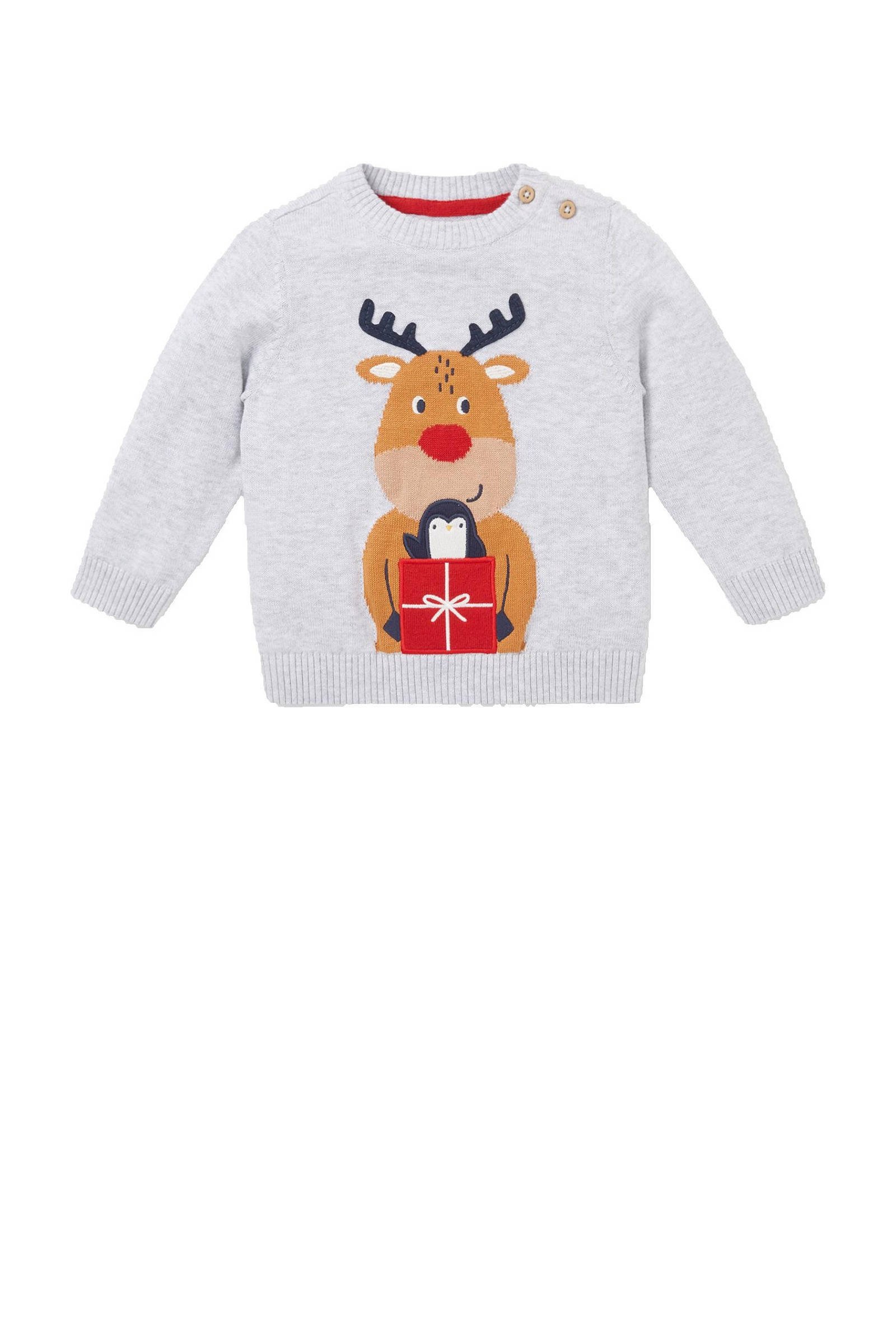 baby kerstsweater met printopdruk grijs rood bruin