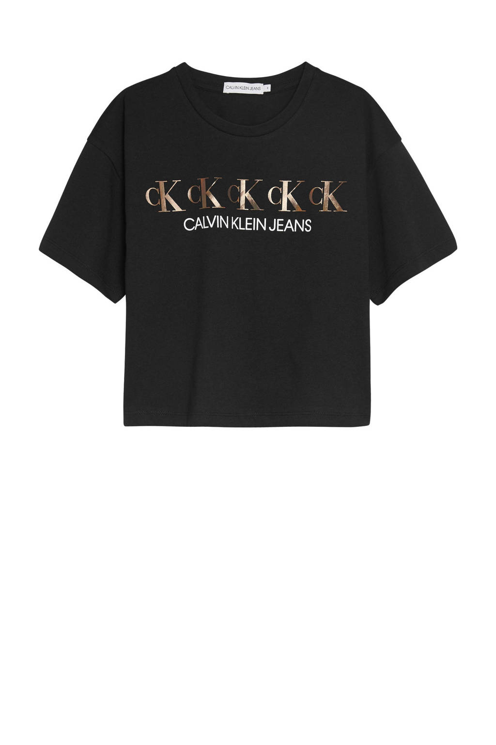 CALVIN KLEIN JEANS T-shirt Logo van biologisch katoen zwart/goud/wit, Zwart/goud/wit