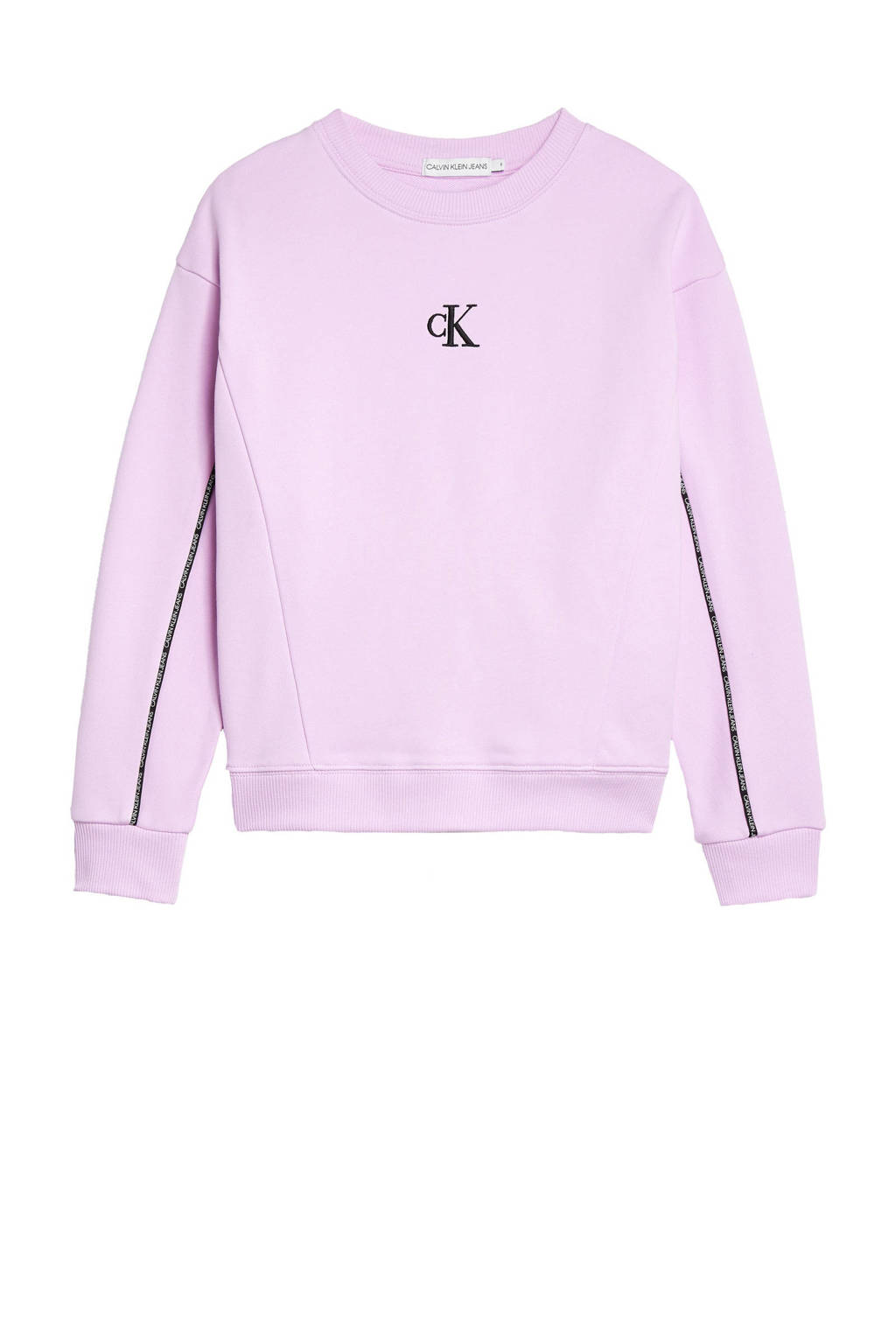 CALVIN KLEIN JEANS sweater met contrastbies lila/zwart/wit, Lila/Zwart/Wit