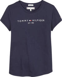 Donkerblauwe meisjes Tommy Hilfiger T-shirt van biologisch katoen met korte mouwen en ronde hals