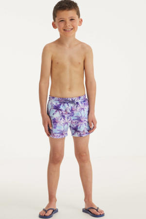 jongens zwemshort met palmboom print turquoise/paars