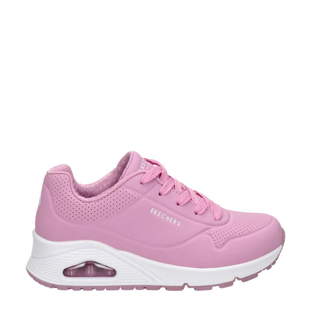 Roze meisjes Skechers Uno sneakers van imitatieleer met veters