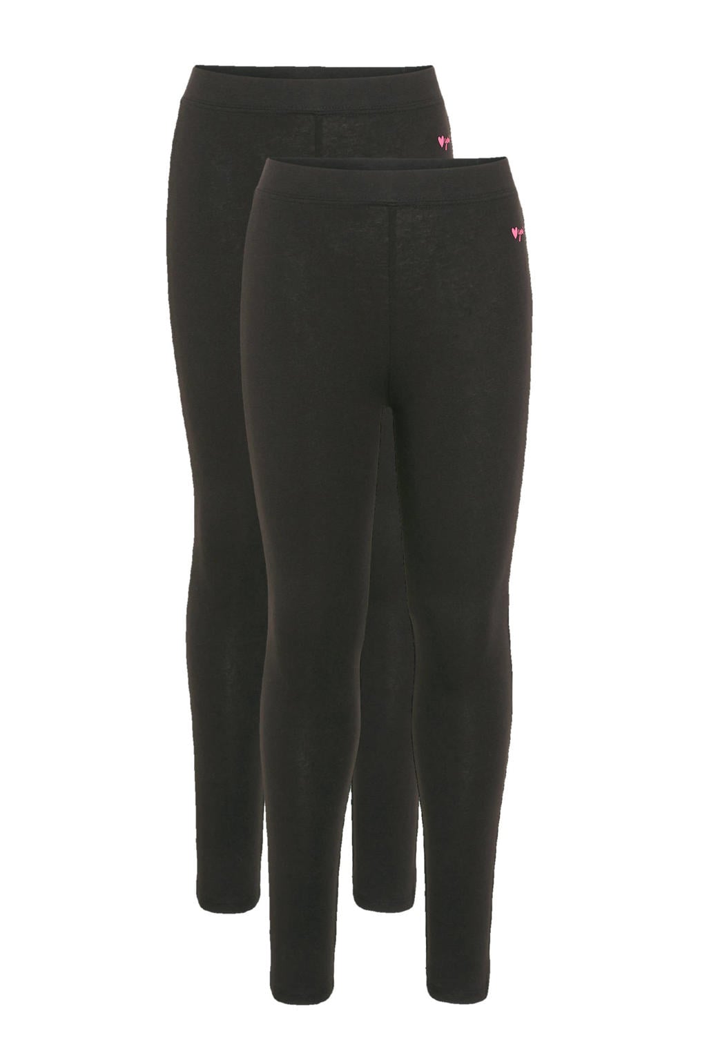 Set van 2 zwart en donkerblauwe meisjes WE Fashion legging van stretchkatoen met skinny fit en elastische tailleband