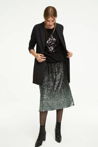 Zwarte dames comma casual identity sweater van katoen met lange mouwen, ronde hals en pailletten
