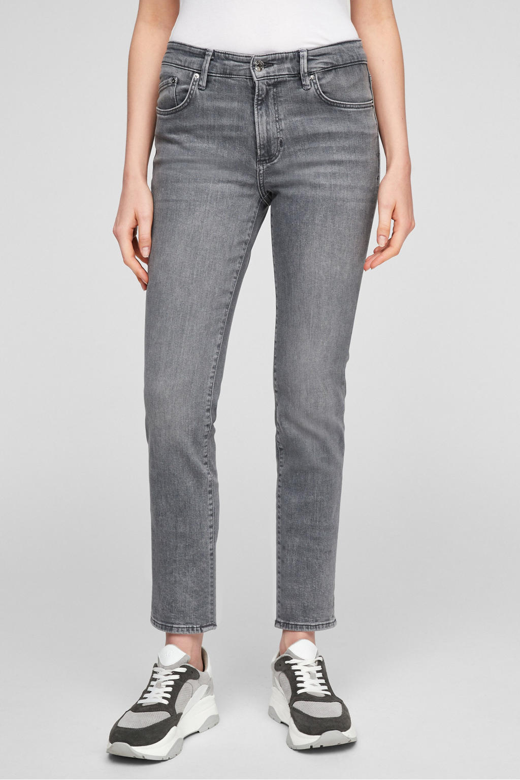 Grijze dames s.Oliver straight fit jeans van stretchdenim met regular waist en rits- en knoopsluiting
