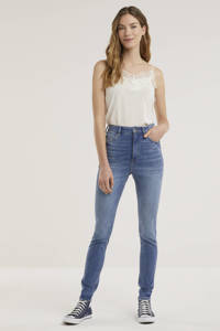 Lichtblauwe dames edc Women high waist skinny jeans stonewashed van duurzaam stretchdenim met rits- en knoopsluiting