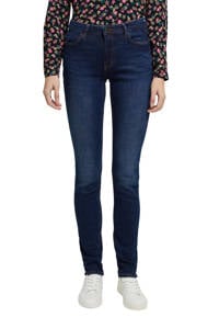 Donkerblauwe dames edc Women skinny jeans van stretchdenim met regular waist en rits- en knoopsluiting