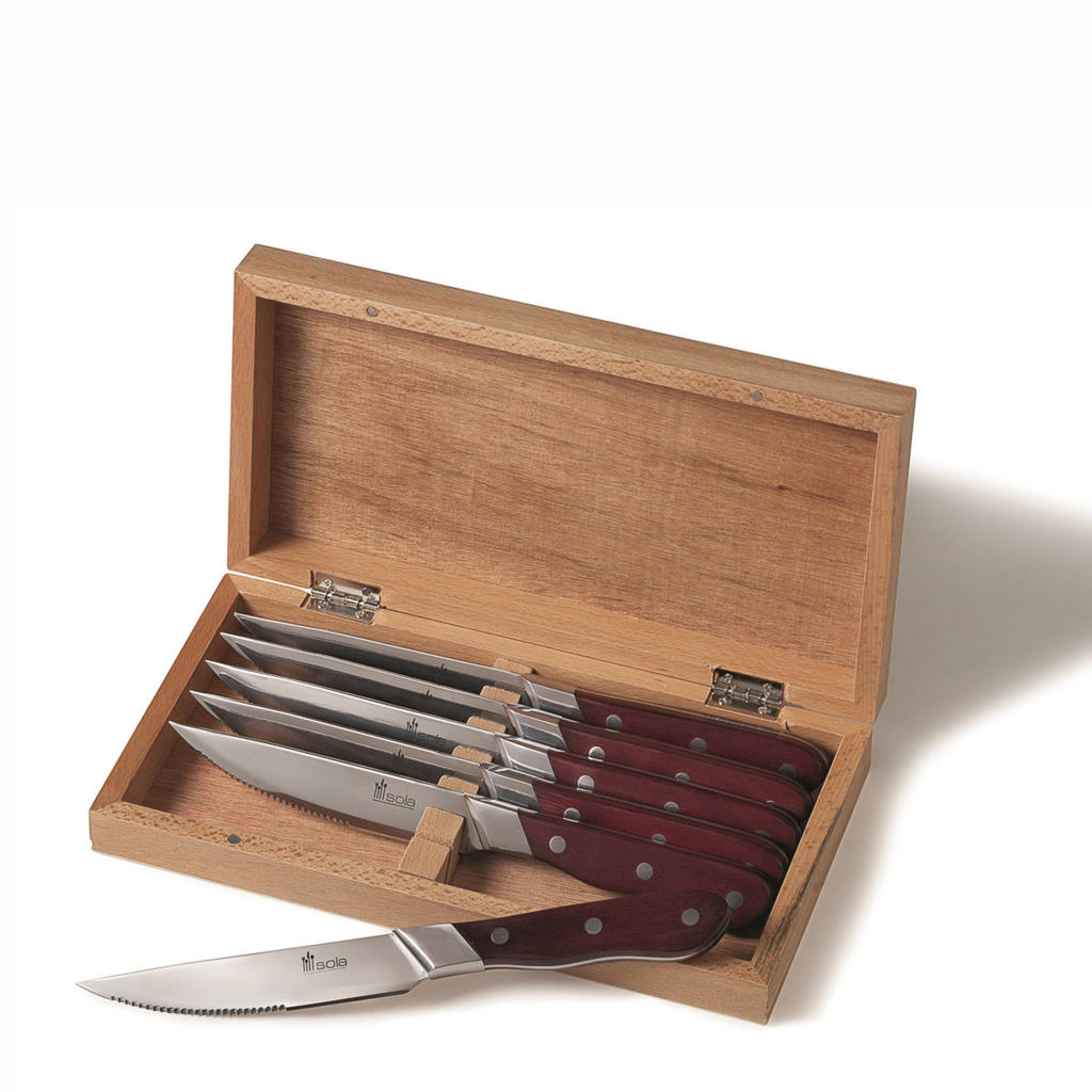 Sola steakmessen (set van 6) in houten box