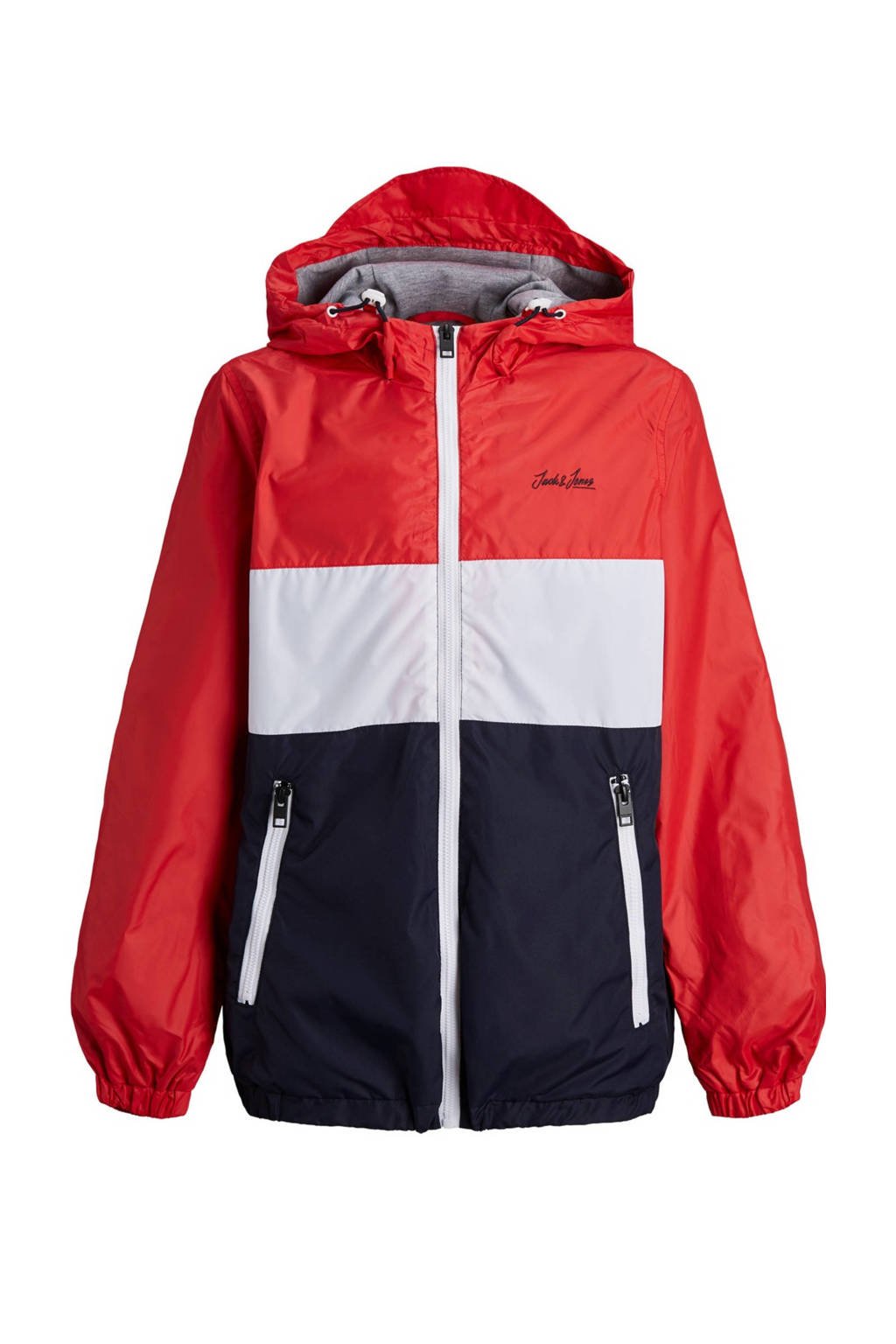 JACK & JONES JUNIOR zomerjas Hunter van gerecycled polyester rood/wit/blauw, Rood/wit/blauw