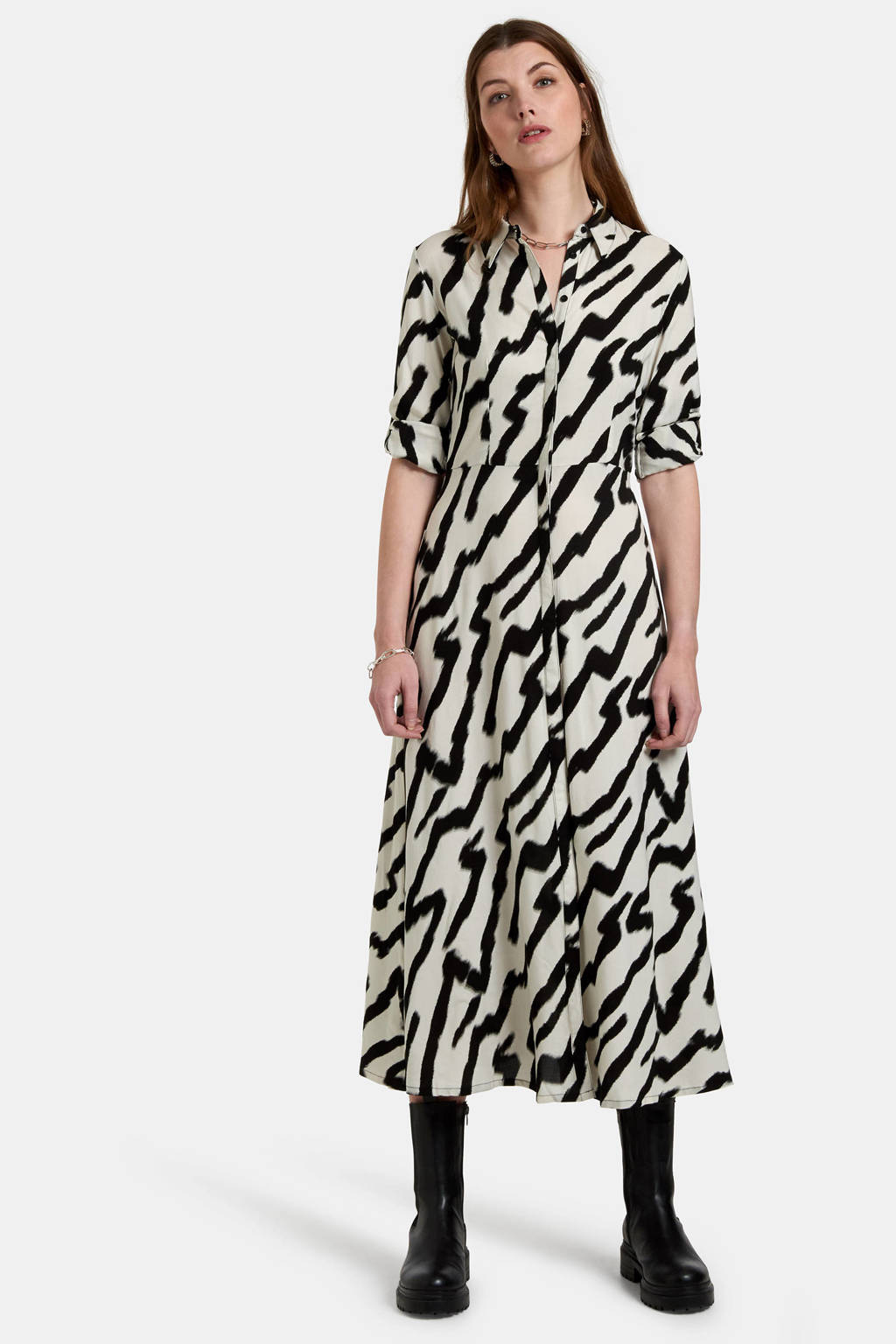 Shoeby Eksept maxi jurk Bobbie met all over print wit/zwart, Wit/zwart
