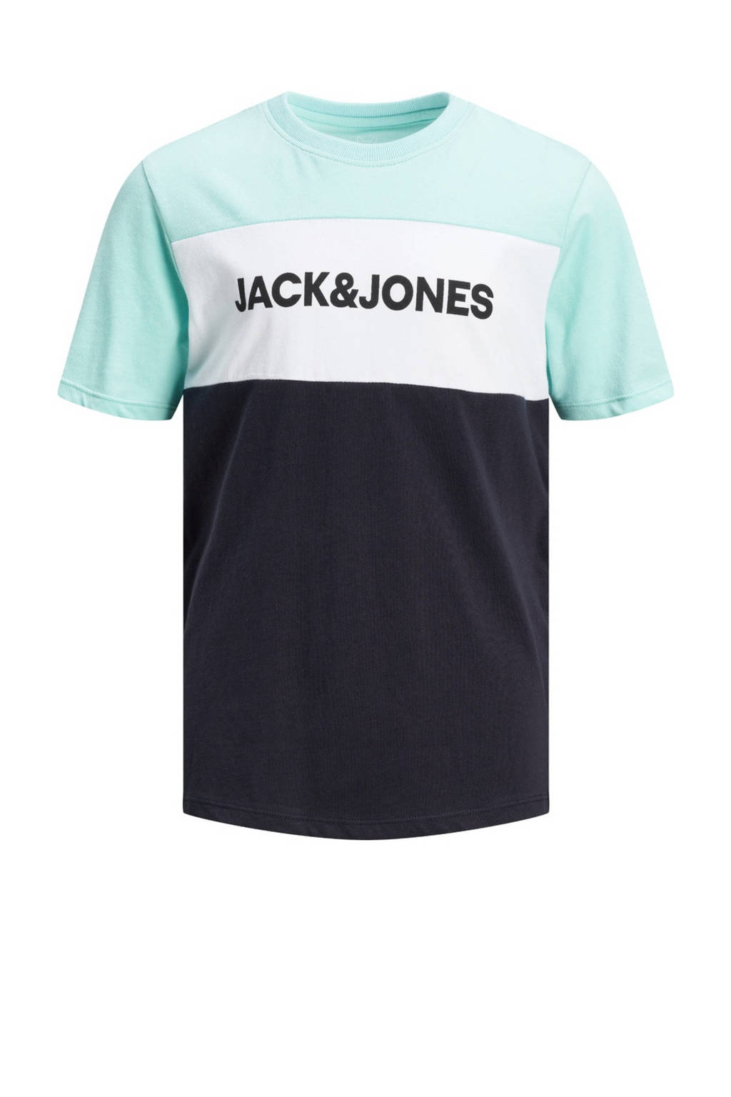 JACK & JONES JUNIOR T-shirt JJELOGO met logo turquoise/donkerblauw/wit, Turquoise/donkerblauw/wit