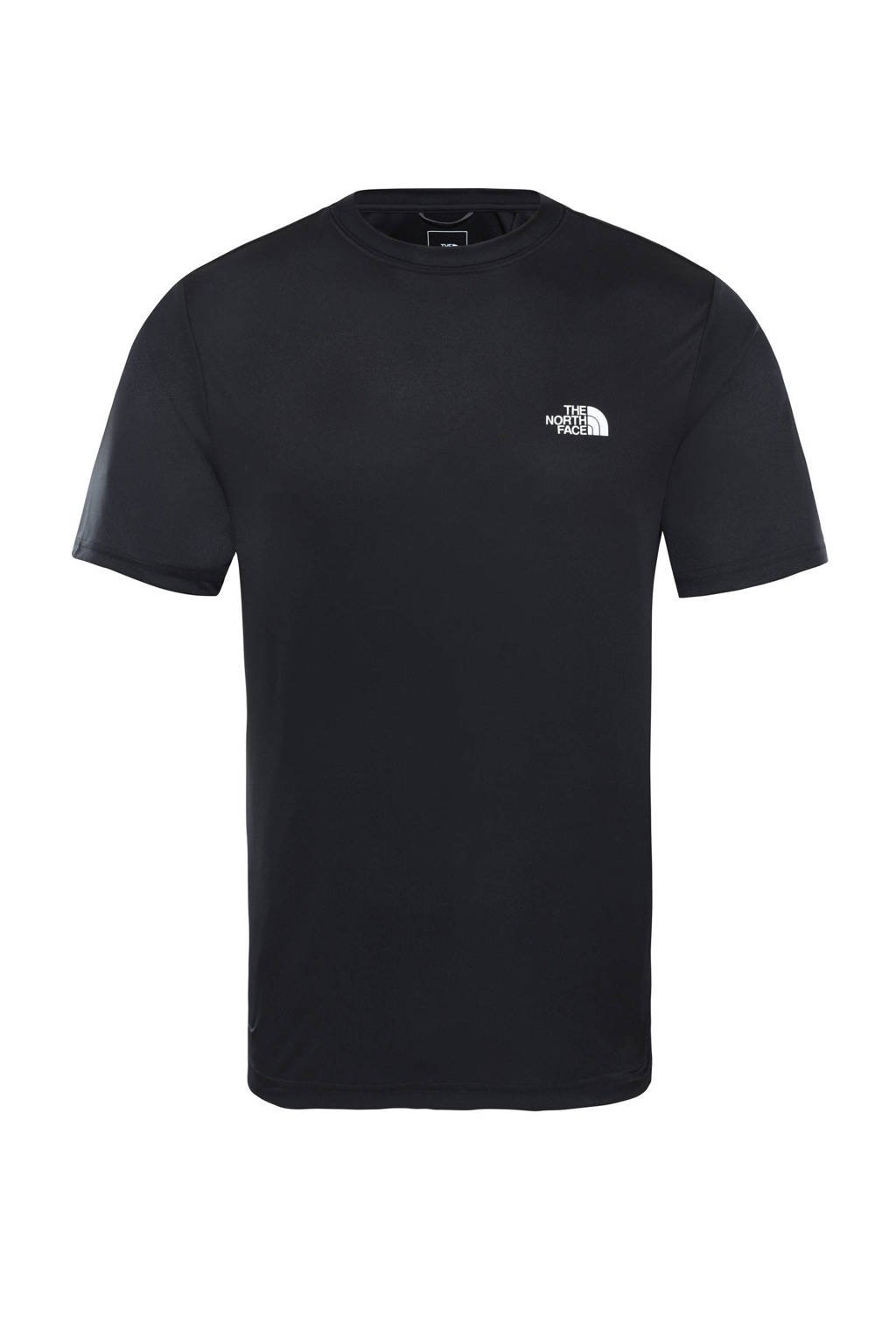 Zwarte heren The North Face T-shirt Reaxion Amp van polyester met logo dessin, korte mouwen en ronde hals
