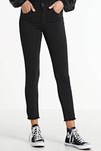 Zwarte dames Lois skinny jeans Celia-L van denim met regular waist en rits- en knoopsluiting