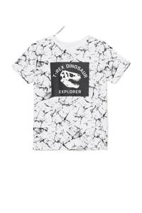 Wit en zwarte jongens Ellos T-shirt Liam van katoen met all over print, korte mouwen en ronde hals