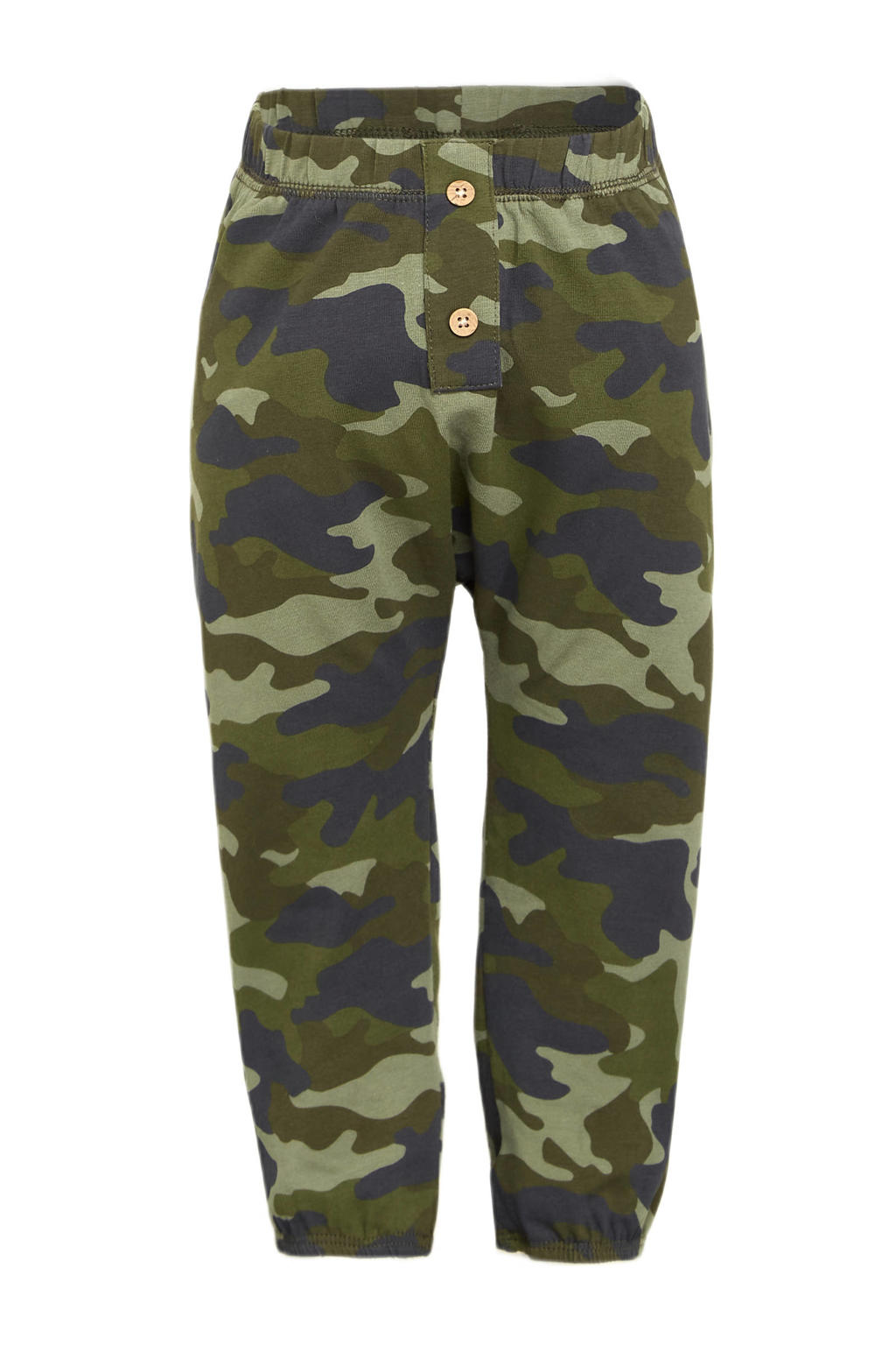 Groene jongens Ellos baby slim fit broek Qwen van stretchkatoen met elastische tailleband en camouflageprint