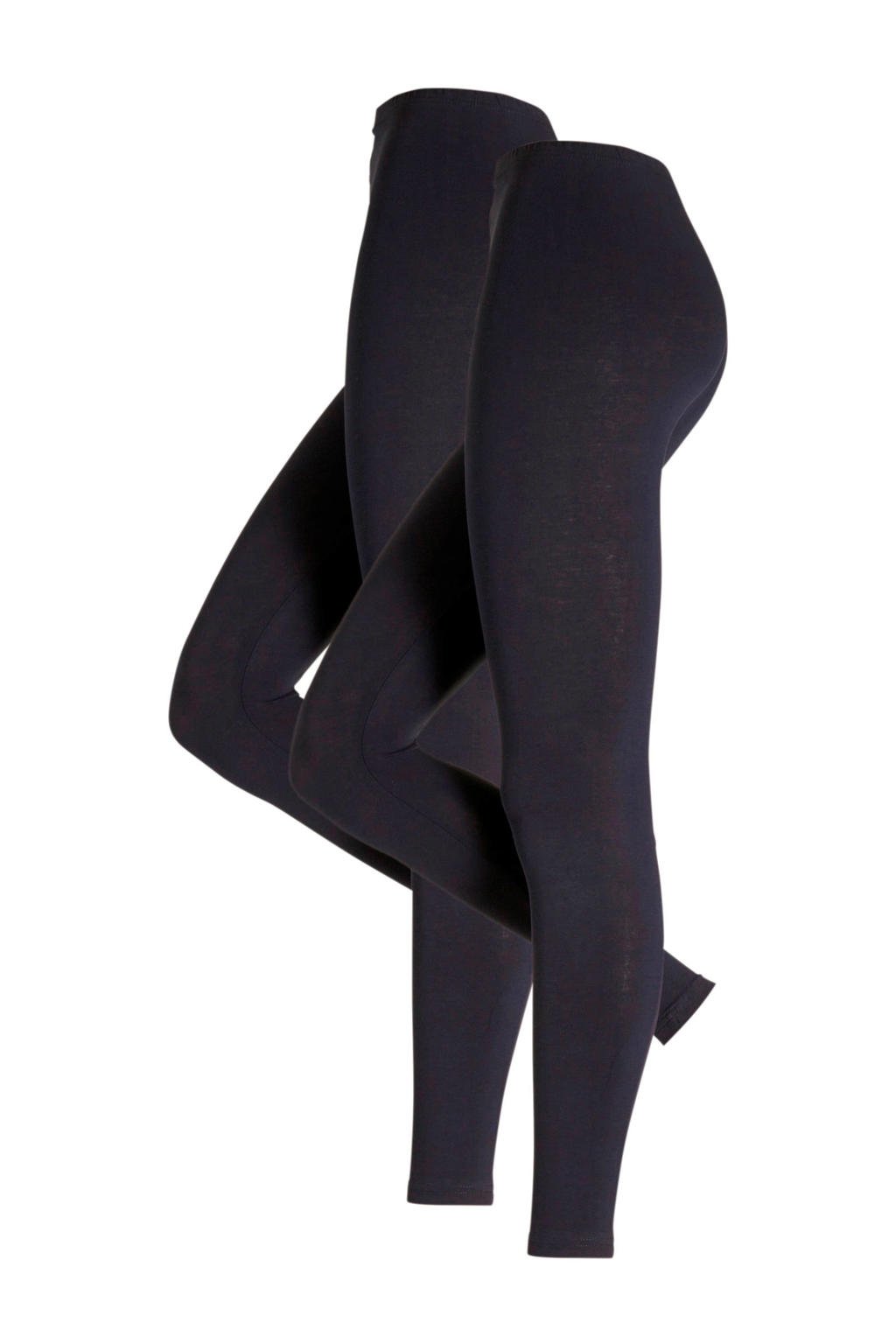 Set van 2 donkerblauwe dames whkmp's own legging van katoen met slim fit en regular waist