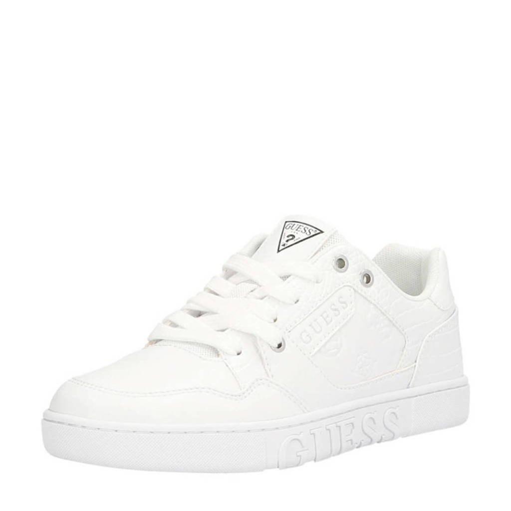 Witte dames GUESS Julien 2 sneakers van imitatieleer met veters en logo