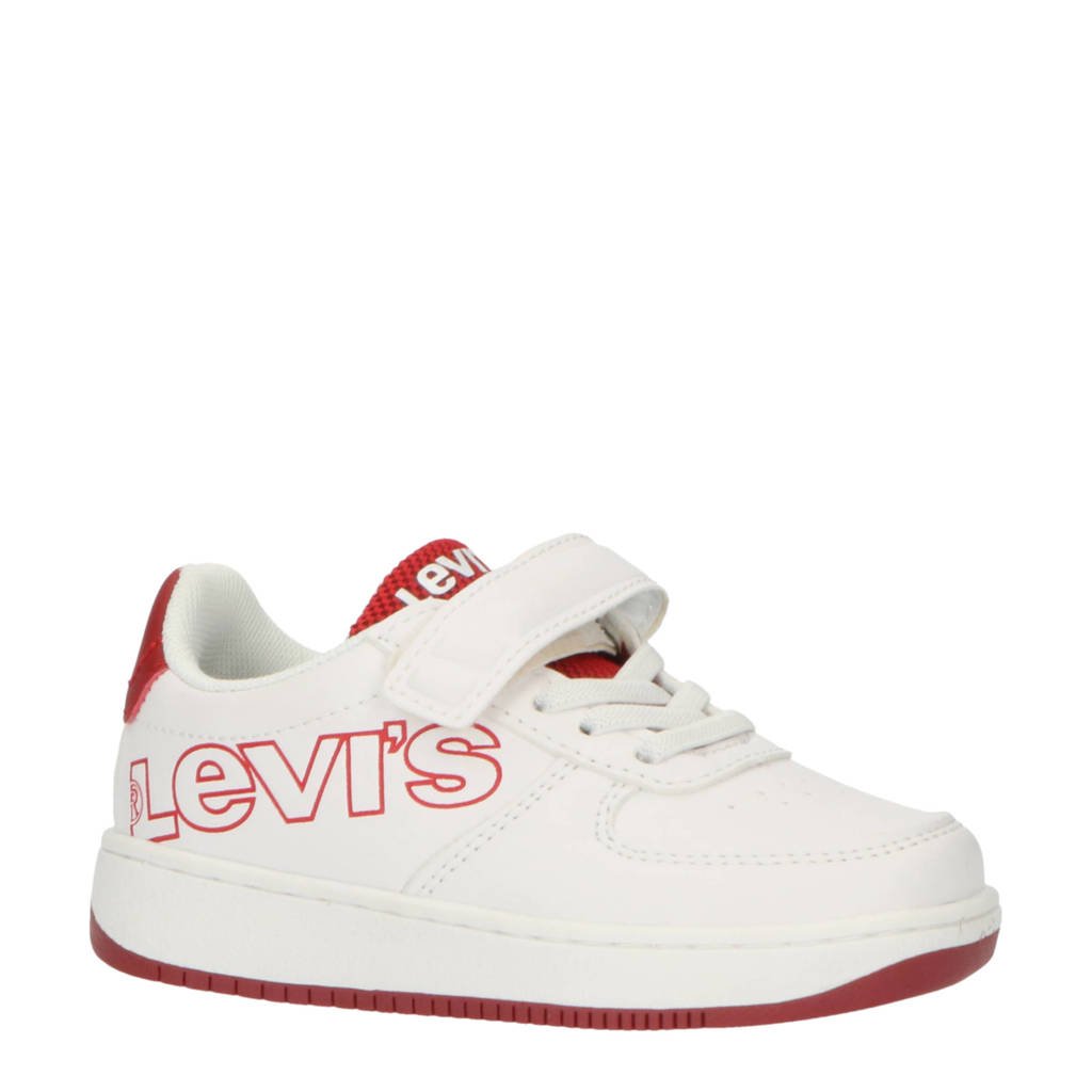 Wit en rode jongens Levi's Kids New Union Mini sneakers van imitatieleer met elastische veter- met klittenbandsluiting en logo