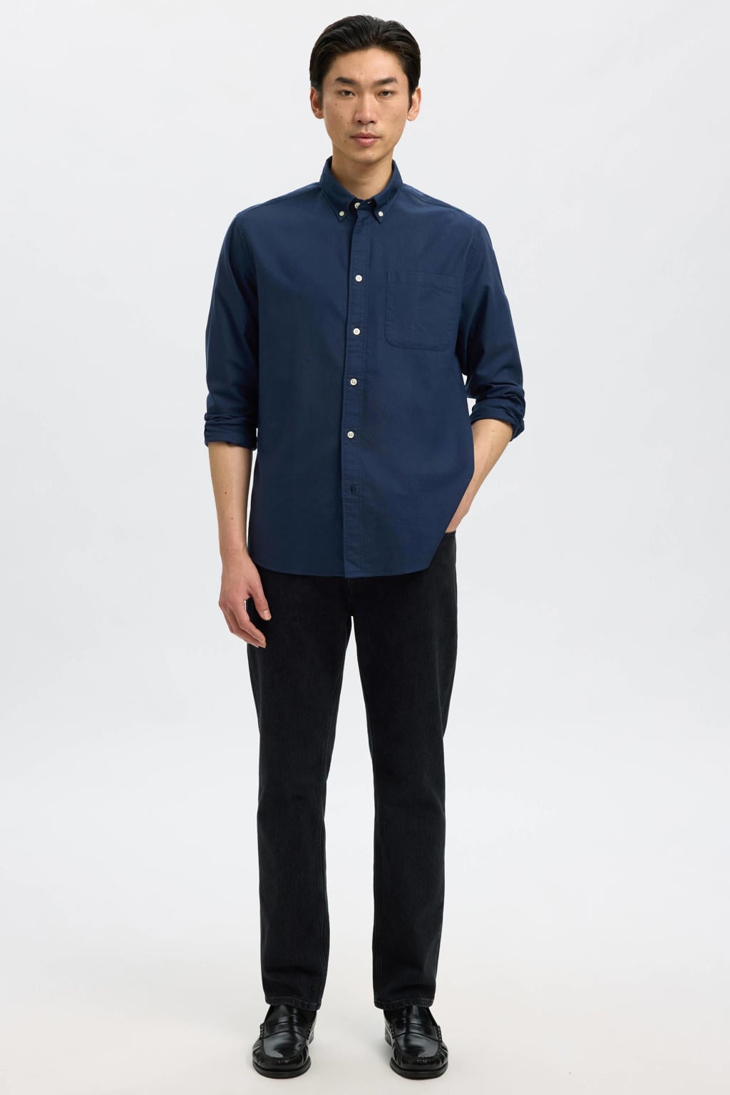Selected regular fit overhemd SLHREGRICK-OX met katoen donkerblauw