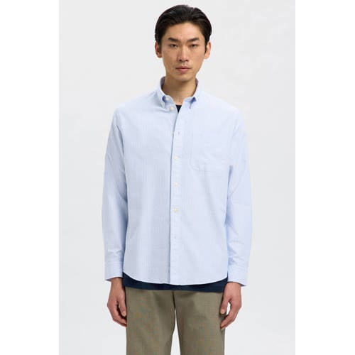 SELECTED HOMME gestreept regular fit overhemd SLHREGRICK-OX met katoen lichtblauw/wit afbeelding