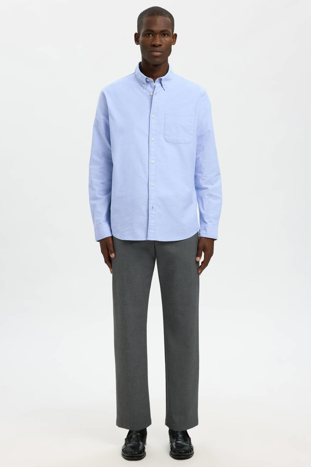 Selected regular fit overhemd SLHREGRICK-OX met katoen lichtblauw