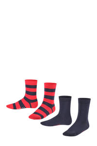 FALKE Happy Stripe sokken - set van 2 rood/donkerblauw (set van 2), Rood/donkerblauw