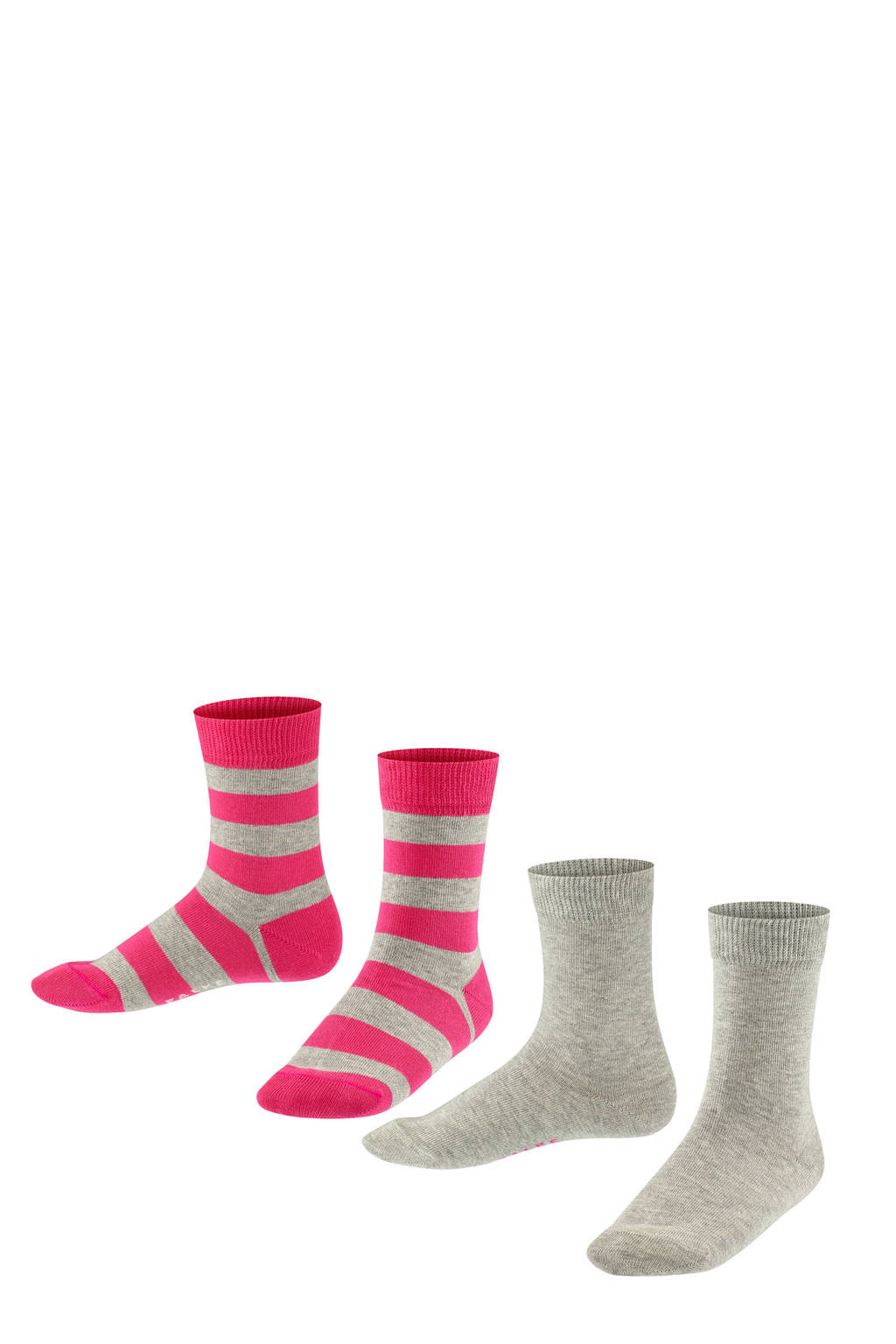 FALKE Happy Stripe sokken - set van 2 grijs/fuchsia, Grijs/fuchsia
