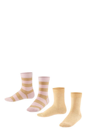 Happy Stripe sokken - lichtroze/beige (set van 2)