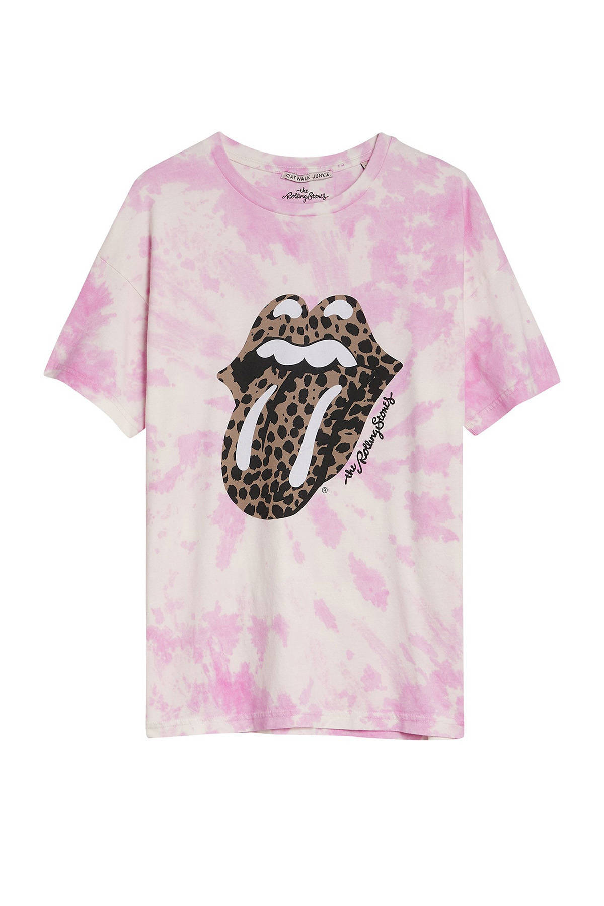 Catwalk Junkie tie dye T shirt Rolling Stones Harper van biologisch katoen roze online kopen