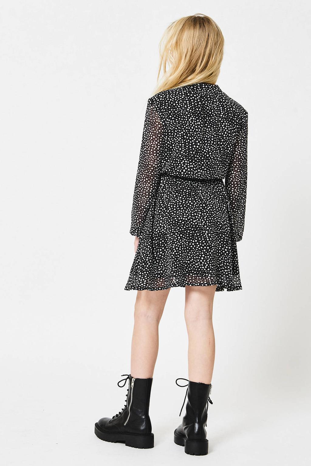 CoolCat Junior semi-transparante jurk Dilara met stippen zwart/wit